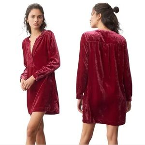Anthropologie Melody Velvet Tunic Dress Raspberry Red Fuchsia Size M